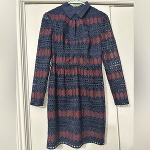 Trina Turk Colorblock Rodin Cocktail Dress Navy and Maroon Lace Size 2